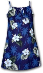Hibiscus Island Girls Navy Aloha Spaghetti Dress