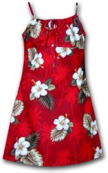 Hibiscus Island Girls Red Spaghetti Dress