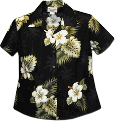 Hibiscus Island Ladies Aloha Shirts Black