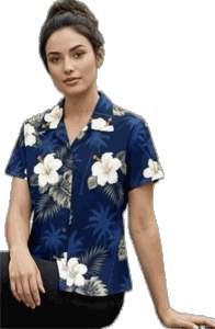 Hibiscus Island Ladies Aloha Shirts Navy