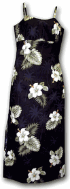 Hibiscus Islands Long Spaghetti Black Hawaii Dress Hibiscus Islands Long Spaghetti Black Hawaii Dress