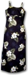 Hibiscus Islands Long Spaghetti Black Hawaii Dress