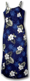 Hibiscus Islands Long Spaghetti Navy Hawaii Dress Hibiscus Islands Long Spaghetti Navy Hawaii Dress