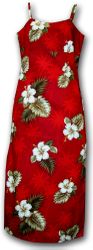Hibiscus Islands Long Spaghetti Red Hawaii Dress
