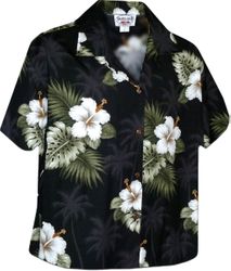 Hibiscus Islands Women Aloha Shirts Black