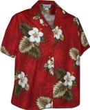 Hibiscus Islands Womens Aloha Shirts Red