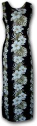 Hibiscus Panels Black Long Tank Hawaiian Dresses (S)