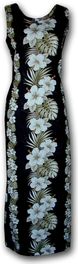 Hibiscus Panels Black Long Tank Hawaiian Dresses (S)
