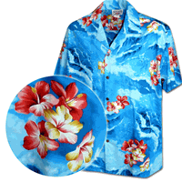 Hibiscus Wave Men's Tropical Shirt 3902Blue