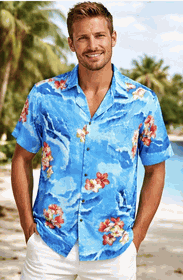 Hibiscus Wave Men's Tropical Shirt 3902Blue