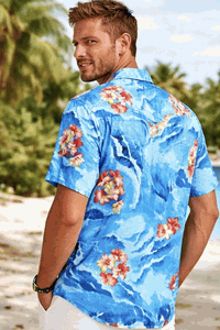 Hibiscus Wave Men's Tropical Shirt 3902Blue