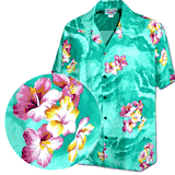 Hibiscus Wave Men's Tropical Shirt 3902Green