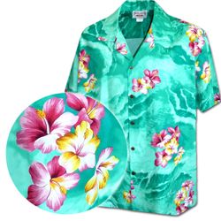 Hibiscus Wave Men's Tropical Shirt 3902Green