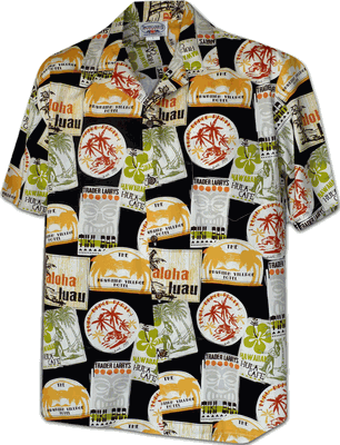 Historic Labels of Hawaii Men's Aloha Shirt 3858Black