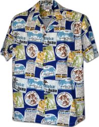 Historic Labels of Hawaii Men's Aloha Shirt 3858Navy
