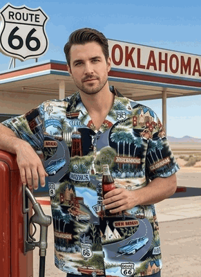 Historic Route 66 Mens Car Shirts Black