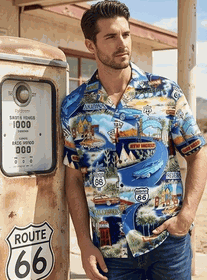 Historic Route 66 Mens Car Shirts Navy