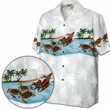 Honu Sleigh Santa Christmas Hawaiian Shirt 3918White