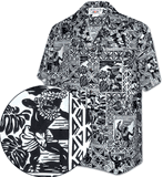 Hula Blocks Pacific Legend Men's Aloha Shirts Black