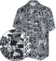 Hula Blocks Pacific Legend Men's Aloha Shirts Black