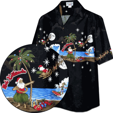 Hula Santa Christmas Hawaiian Shirt Black