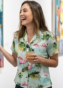 Island Flamingo Ladies Hawaiian Shirt Sage
