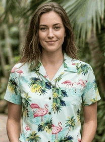 Island Flamingo Ladies Hawaiian Shirt Sage