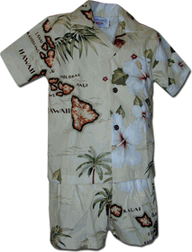 Island Maps Khaki Toddler Boy Hawaiian Outfits 