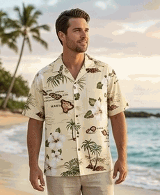 Island Shirts Khaki Hawaiian Maps Vintage Tropical 