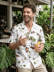 Island Shirts White Hawaiian Maps Vintage Tropical 