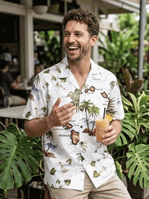 Island Shirts White Hawaiian Maps Vintage Tropical 