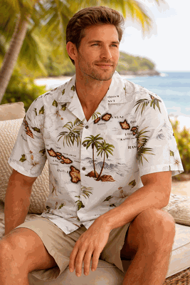 Island Shirts White Hawaiian Maps Vintage Tropical 