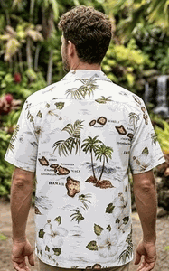 Island Shirts White Hawaiian Maps Vintage Tropical 