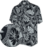 Island Tribal Cotton Men's Aloha Shirts Charcoal