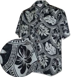 Island Tribal Cotton Men's Aloha Shirts Charcoal