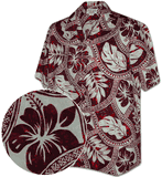 Island Tribal Cotton Men's Aloha Shirts Red