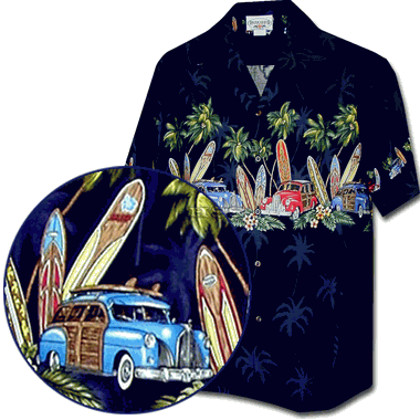 Island Woodies Boys Hawaiian Shirts Navy