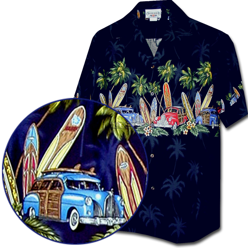 Island Woodies Navy Hawaiian Shirts