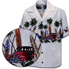Island Woodies White Hawaiian Shirts