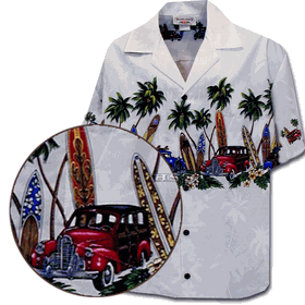 Island Woodies White Hawaiian Shirts