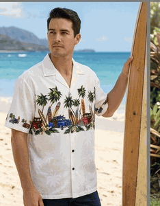 Island Woodies White Hawaiian Shirts