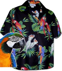 Jungle Parrot Women's Hawaiian Shirts Black Jungle Parrot Women's Hawaiian Shirts Black