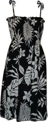 Kahala Garden Black Rayon Smocked Hawaiian Dress