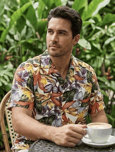 Kahala Garden Men's Hawaiian Shirt 3968Cream