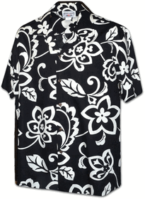 Kapa Hibiscus Pareau Men's Tropical Aloha Shirt Black