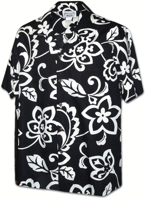 Kapa Hibiscus Pareau Men's Tropical Aloha Shirt Black