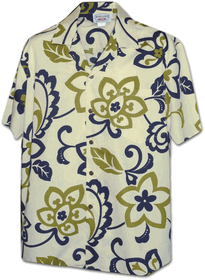Kapa Hibiscus Pareau Men's Tropical Aloha Shirt Cream
