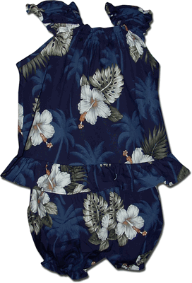 Kids Hawaiian Outfit Hibiscus Island Baby 2pc Set Navy