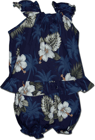 Kids Hawaiian Outfit Hibiscus Island Baby 2pc Set Navy