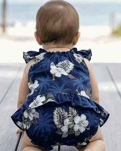 Kids Hawaiian Outfit Hibiscus Island Baby 2pc Set Navy